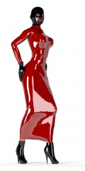Sexy woman in skin-tight long red latex dress.jpg